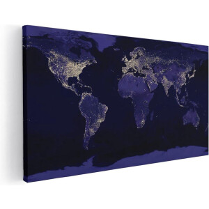 Artaza Canvas Schilderij Wereldkaart Met Licht Observaties - 80x40 - Foto Op Canvas - Canvas Print