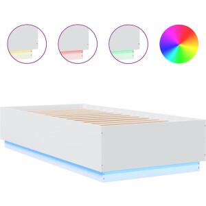 vidaXL - Bedframe - met - LED-verlichting - bewerkt - hout - wit - 90x200 - cm