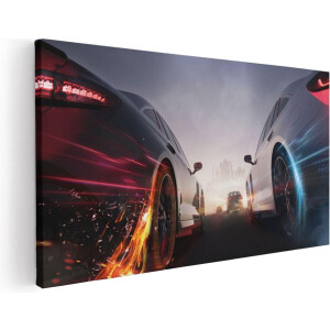 Artaza Canvas Schilderij Twee Raceauto's - Blauw Tegen Rood - 120x60 - Groot - Foto Op Canvas - Canvas Print