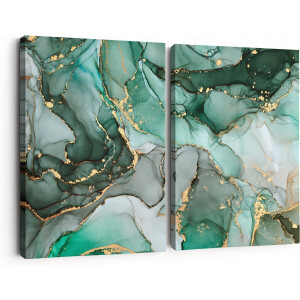 Artaza Canvas Schilderij Tweeluik Abstracte Kunst - Blauwe Marmer met Goud - 60x40 cm - Klein - Wanddecoratie Woonkamer - Schilderijen - Muurdecoratie