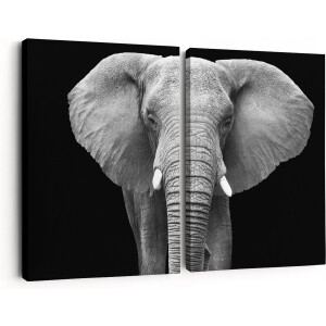Artaza Canvas Schilderij Tweeluik Olifant - Zwart Wit - 60x40 - Klein - Foto Op Canvas - Canvas Print