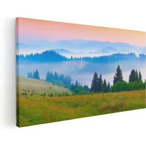 Artaza Canvas Schilderij Mistige Heuvel Landschap Met Bossen - 100x50 - Groot - Foto Op Canvas - Canvas Print