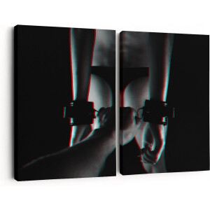 Artaza Canvas Schilderij Tweeluik Seks Handboeien - Erotiek - Zwart Wit - 180x120 - Groot - Foto Op Canvas - Canvas Print