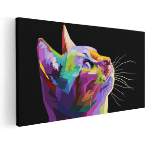 Artaza Canvas Schilderij Kleurrijke Kat Kijkt Naar Boven - Abstract - 60x30 - Foto Op Canvas - Canvas Print