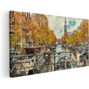 Artaza Canvas Schilderij Amsterdamse Brug Bij Een Brug Met Fietsen - 100x50 - Groot - Foto Op Canvas - Canvas Print