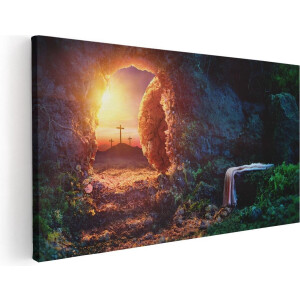 Artaza Canvas Schilderij Kruisiging bij Zonsopgang - Opstanding Jezus - 40x20 - Klein - Foto Op Canvas - Canvas Print