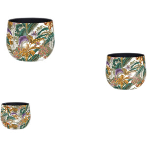 by Mooss - Bloempot - Planter - Floral - Epoxy - M Ø 13 x 11 - S Ø 11.5 x 8.5 - XS Ø 8.5 x 6.5 cm - Set van 3 - Wit - Handgemaakt - Metaal - Trendy - Hip - Metallic - Highlight - Bloemen - Takken