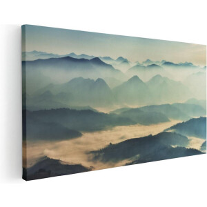 Artaza Canvas Schilderij Heuvel Landschap Tijdens De Mist - 60x30 - Foto Op Canvas - Canvas Print