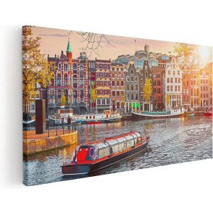 Artaza Canvas Schilderij Amsterdamse Huisjes Vanaf De Grachten - 100x50 - Groot - Foto Op Canvas - Canvas Print