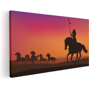 Artaza Canvas Schilderij Silhouet van een Indiaan op een Paard - 80x40 - Foto Op Canvas - Canvas Print