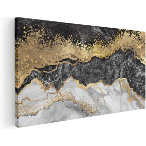 Artaza Canvas Schilderij Abstract - 100x50 cm - Wanddecoratie Marmer - Muurdecoratie Zwart Wit - Schilderijen Op Canvas Goud