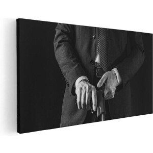 Artaza Canvas Schilderij Man in Pak met een Pistool - Zwart Wit - 40x20 - Klein - Foto Op Canvas - Canvas Print