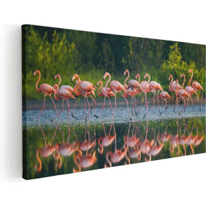 Artaza Canvas Schilderij Kudde Flamingo's op het Water - 40x20 - Klein - Foto Op Canvas - Canvas Print