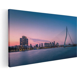 Artaza Canvas Schilderij Erasmusbrug In Rotterdam Met Zonsondergang - 40x20 - Klein - Foto Op Canvas - Canvas Print