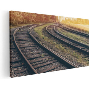 Artaza Canvas Schilderij Treinrails - 60x30 cm - Wanddecoratie Natuur - Muurdecoratie Zonsondergang - Kamer Accessoires Landschap