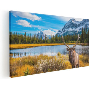 Artaza Canvas Schilderij Hert - 120x60 cm - Groot - Wanddecoratie Bergen - Muurdecoratie Natuur - Schilderijen Op Canvas