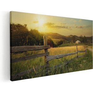Artaza Canvas Schilderij Landschap Zonsondergang - 40x20 cm - Klein - Wanddecoratie Natuur - Muurdecoratie Weiland - Schilderijen Op Canvas