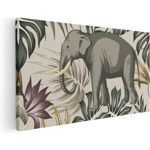 Artaza Canvas Schilderij Olifant - 120x60 cm - Groot - Wanddecoratie Jungle - Muurdecoratie Botanisch - Schilderijen Op Canvas