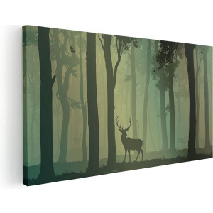 Artaza Canvas Schilderij Hert - 100x50 cm - Wanddecoratie Bos - Muurdecoratie Boom - Schilderijen Op Canvas
