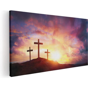 Artaza Canvas Schilderij Jezus - 60x30 cm - Christelijke Muurdecoratie - Wanddecoratie Zonsondergang - Schilderijen Op Canvas