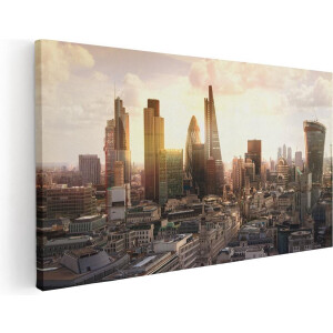 Artaza Canvas Schilderij Londen bij Zonsondergang in een Moderne Wijk - 40x20 - Klein - Foto Op Canvas - Canvas Print