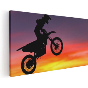Artaza Canvas Schilderij Silhouet Van Een Motorcross In De Lucht  - 40x20 - Klein - Foto Op Canvas - Canvas Print