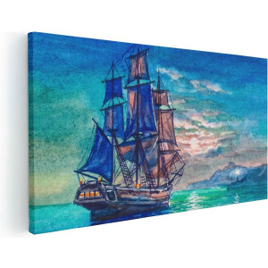 Artaza Canvas Schilderij Zeilboot - 40x20 cm - Klein - Wanddecoratie Zee - Muurdecoratie Zonsondergang - Schilderijen Op Canvas Zeezicht