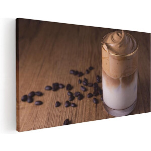 Artaza Canvas Schilderij IJskoffie Met Koffiebonen Op Tafel - 100x50 - Groot - Foto Op Canvas - Canvas Print