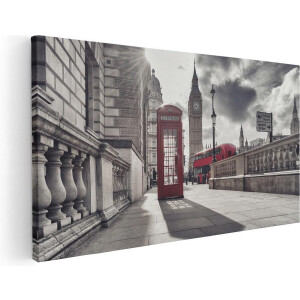Artaza Canvas Schilderij Rode Telefooncel in Londen bij de Big Ben - 100x50 - Groot - Foto Op Canvas - Canvas Print