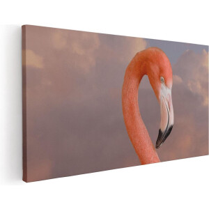 Artaza Canvas Schilderij Flamingo - 40x20 cm - Klein - Wanddecoratie Vogels - Muurdecoratie Dieren - Schilderijen Op Canvas