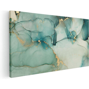 Artaza Canvas Schilderij Abstracte Kunst - Blauwe Marmer met Goud - 100x50 cm - Groot - Wanddecoratie Woonkamer - Schilderijen - Muurdecoratie
