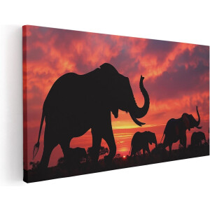 Artaza Canvas Schilderij Olifant - 80x40 cm - Wanddecoratie Zonsondergang - Muurdecoratie Dieren - Schilderijen Op Canvas
