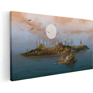 Artaza Canvas Schilderij Illustratie Van De Maiden's Tower In Istanbul - 60x30 - Foto Op Canvas - Canvas Print