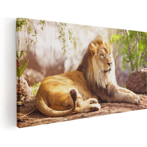 Artaza Canvas Schilderij Leeuw - 100x50 cm - Groot - Wanddecoratie Woonkamer - Schilderijen - Muurdecoratie