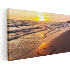 Artaza Canvas Schilderij Zonsondergang Op Het Strand Met Een Hartje - 60x30 - Foto Op Canvas - Canvas Print