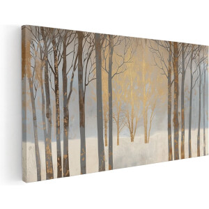 Artaza Canvas Schilderij Bomen in een Besneeuwd Bos - 120x60 cm - Groot - Wanddecoratie Woonkamer - Schilderijen - Muurdecoratie