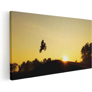 Artaza Canvas Schilderij Silhouet Van Een Motorcross Bij Zonsondergang - 80x40 - Foto Op Canvas - Canvas Print