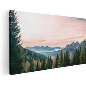 Artaza Canvas Schilderij Bos Met Bomen Bij Bergen Landschap - 80x40 - Foto Op Canvas - Canvas Print