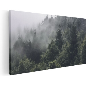 Artaza Canvas Schilderij Bos Bedekt met Mist - 60x30 cm - Klein - Wanddecoratie Woonkamer - Schilderijen - Muurdecoratie