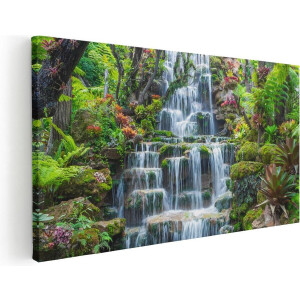 Artaza Canvas Schilderij Tropische Waterval In Thailand - 100x50 cm - Groot - Wanddecoratie Woonkamer - Schilderijen - Muurdecoratie