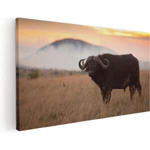 Artaza Canvas Schilderij Buffel in het Gras - 120x60 - Groot - Foto Op Canvas - Canvas Print