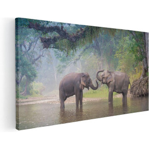 Artaza Canvas Schilderij Twee Olifanten In Het Water - 40x20 - Klein - Foto Op Canvas - Canvas Print