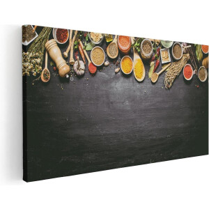 Artaza Canvas Schilderij Indiase Kruiden Op Een Zwarte Tafel - 60x30 - Foto Op Canvas - Canvas Print