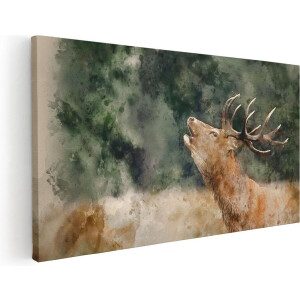 Artaza Canvas Schilderij Hert Aquarel - Abstract - 40x20 - Klein - Foto Op Canvas - Canvas Print