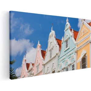 Artaza Canvas Schilderij Curacao - 120x60 cm - Groot - Wanddecoratie Kleurrijke Huisjes - Muurdecoratie Caribisch - Schilderijen Op Canvas