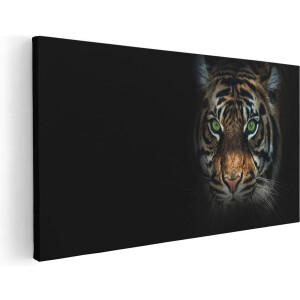 Artaza Canvas Schilderij Tijgerkop Met Groene Ogen - Tijger - 120x60 - Groot - Foto Op Canvas - Canvas Print