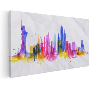 Artaza Canvas Schilderij Kleurrijk New York Van Aquarel - Abstract - 120x60 - Groot - Foto Op Canvas - Canvas Print