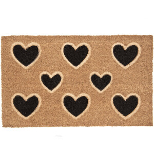 Clayre & Eef Deurmat 75x45 cm Bruin Zwart Kokosvezel Pvc Rechthoek Harten Kokosmat
