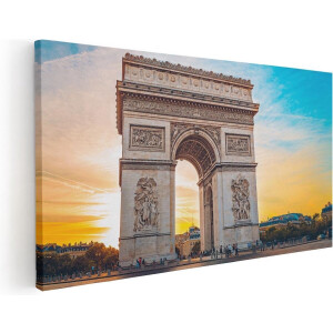 Artaza Canvas Schilderij Parijs - 100x50 cm - Wanddecoratie Arc De Triomphe - Muurdecoratie Zonsondergang - Schilderijen Op Canvas Frankrijk