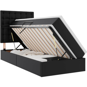 vidaXL - Opbergbed - met - LED - met - hoofdeinde - Zwart - 90 - x - 190 - cm - Kunstleer